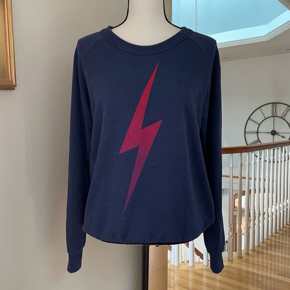 NWOT Aviator Nation Bolt Fade Sweatshirt Navy Pullover Hot Pink Lightning Strike - Picture 3 of 12